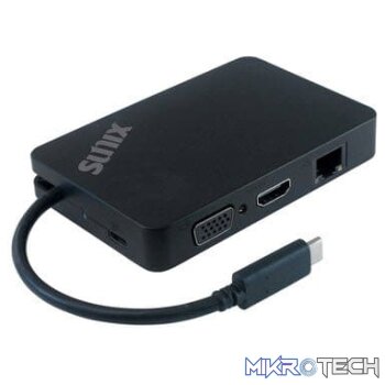 Sunix CCV50PB USB-C Portable Mini Dock Plus Power with USB 3.0 / Gigabit Ethernet / VGA / HDMI / Power Charging