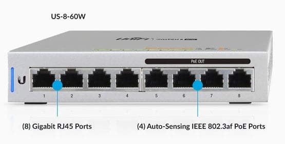 Ubiquiti UniFi Switch 8-ports Gigabit with 4x Auto-Sensing IEEE 802.3af PoE Ports 60W