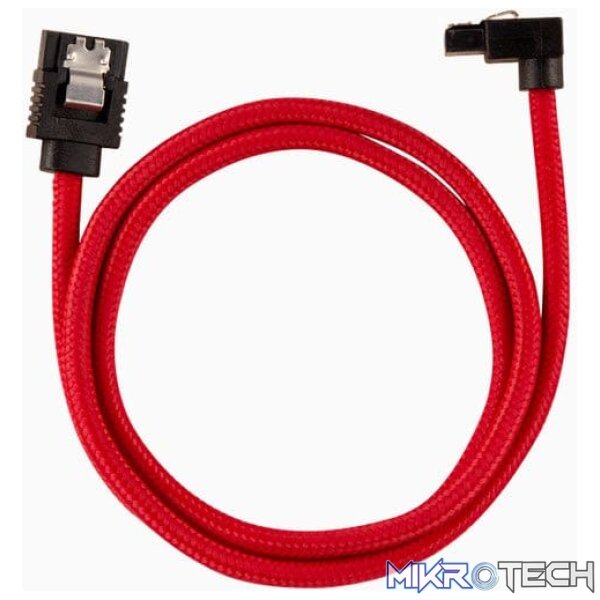 ca-cs60-rl_1 Corsair Premium Red Sleeved SATA 6Gbps 60cm 90° Connector Cable - Image 1