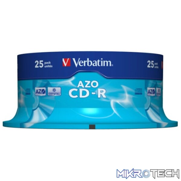 di-crv43352_1 Verbatim AZO CD-R 52X 700MB Crystal 25 Pack, 43352 (25 Pack) - Image 1