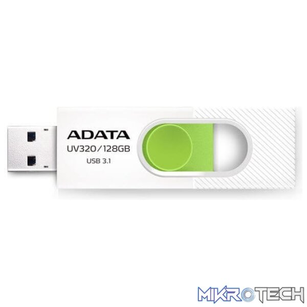 fd-a128guv320w_1 Adata UV320 128Gb White & Green USB 3.0 Flash Drive - Image 1