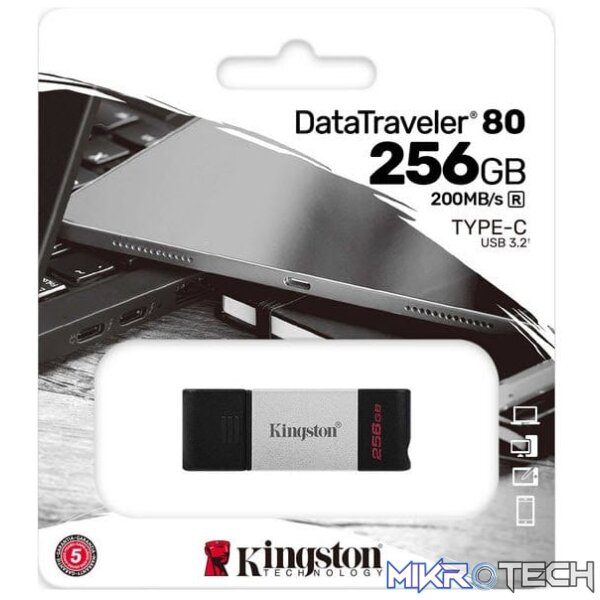 fd-k256g80_1 Kingston Datatraveler 80 Silver 256Gb USB3 Flash Drive with metal casing - Image 1