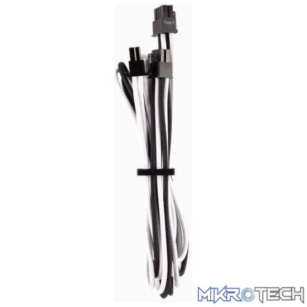 ps-ca8920248wk_1 Corsair Premium Individually Sleeved PCIe (Single Connector) Type 4 Gen 4 â" White/Black Cables - Image 1