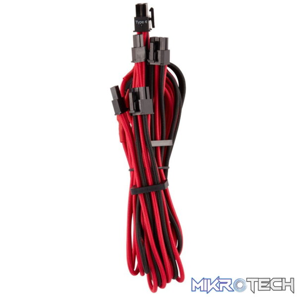 ps-ca8920254rk_1 Corsair Premium (Dual Connector) Type 4 Gen 4 â" Red/Black Individually Sleeved PCIe Cables - Image 1