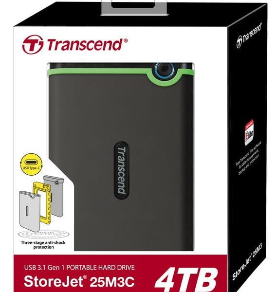 Transcend StoreJet 25MC Slimline Series Iron Grey 4TB 2.5" External Hard Disk Drive