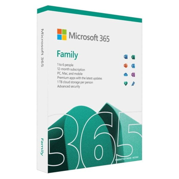 Microsoft 365 Family (Medialess. 1 Yr Subscription)- Physical Product
