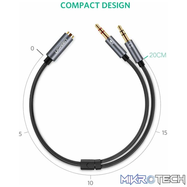 UGreen 20899 3.5mm Audio Female To 2X 3.5mm Audio & Microphone Male Splitter 0.20m Cable With Gold-Plated Connectors - Black Colour - Image 4