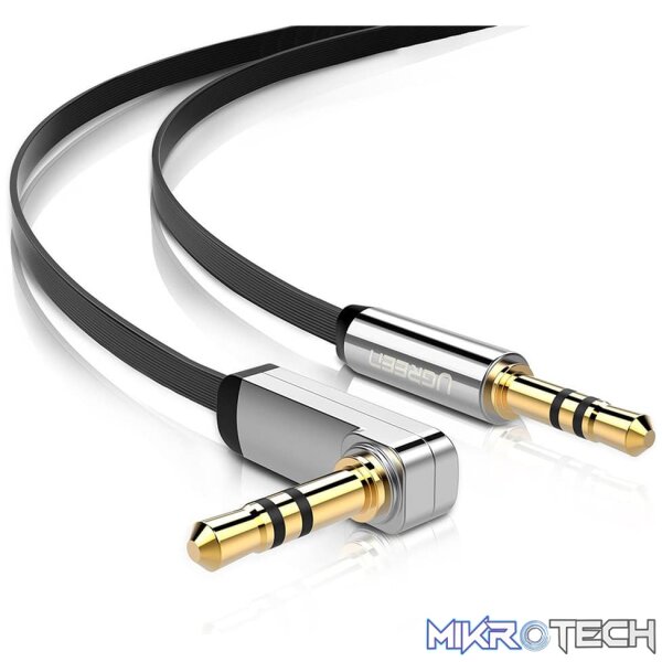 Product UGreen 10729 3.5mm Male to Male 90° Right Angle Flat Audio 5m Cable with Gold-Plated Connectors & Widely Compatible with 3.5mm port devices - Black Colour - Image 1