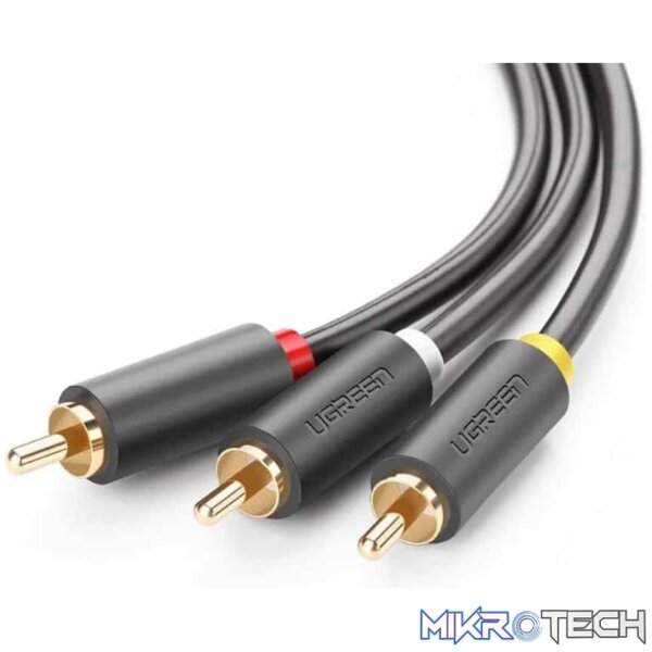 Product UGreen 10524 3RCA Male To Male Round Audio And Video 1.5m Cable With Gold-Plated Connectors - Grey Colour - Image 1