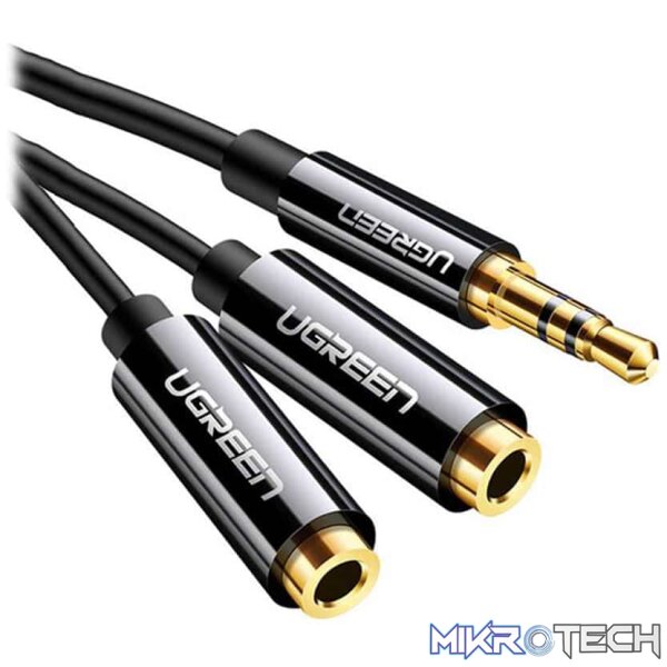 Product UGreen 20816 3.5mm Aux Male To 2X 3.5mm Female Stereo Audio 0.25m Splitter Cable With Gold-Plated Connection Reducing Transmission Loss And Enable 2 Headphones Connections - Black Colour - Image 1