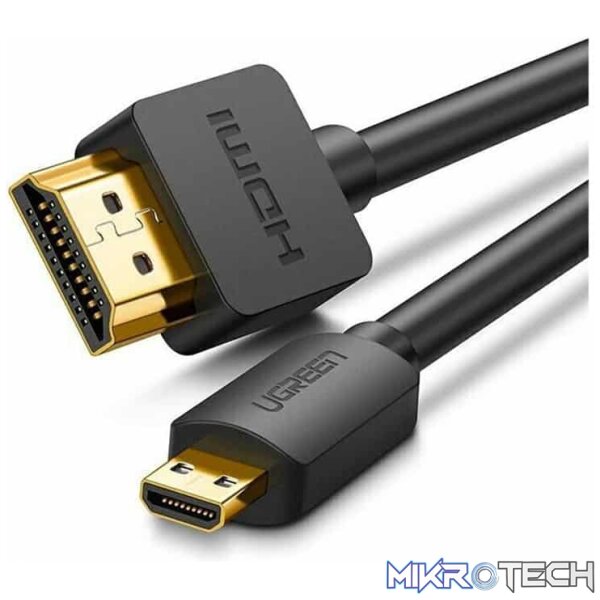 Product UGreen 30102 Micro HDMI Male to HDMI Male 1.5m Cable with Gold-Plated Connectors and Supports resolution up to 4K@60Hz - Black Colour - Image 1