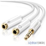 UGreen 10789 3.5mm Audio Male to 2X 3.5mm Audio & Microphone Female Splitter 0.20m Cable with Gold-Plated Connectors & Aluminum Casing - White Colour