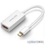 UGreen 40273 USB-C Male to HDMI Female Adapter with Gold-Plated Connector & Support Resolution up to 4K@30Hz - White Colour