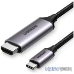 UGreen 50570 USB-C Male to HDMI Male 1.5m Cable with Nickle-Plated Connectors & Supports Resolution up to 4K@60Hz - Black/Grey Colour