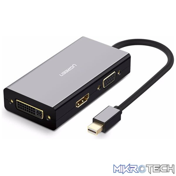 Product UGreen 20418 Mini DisplayPort Male To HDMI 4K@30Hz / VGA+ DVI-D(24+1)1080P@60Hz Female Adapter With Gold-Plated Connectors And Thunderbolt 2 Interface Compatibility - Black Colour - Image 1