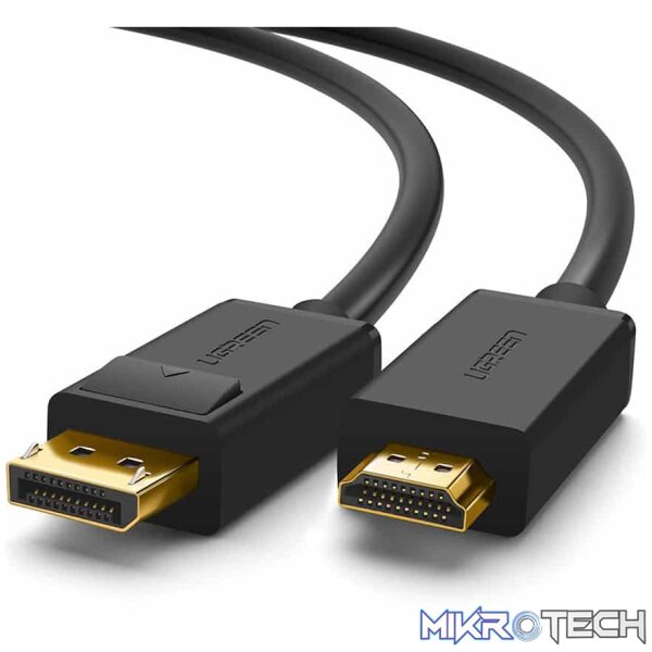 Product UGreen 10203 DisplayPort Male to HDMI Male 3m Cable Used Connecting Primary Devices With DisplayPort to Monitors With HDMI, Equipped With Gold-Plated Connectors & Supports 4K@30Hz Resolution - Black Colour - Image 1