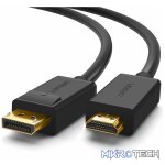 UGreen 10204 DisplayPort Male to HDMI Male 5m Cable Used Connecting Primary Devices With DisplayPort to Monitors With HDMI, Equipped With Gold-Plated Connectors & Supports 4K@30Hz Resolution - Black Colour