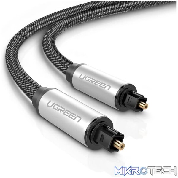 Product UGreen 10540 Toslink Fibre Optical Male to Male Braided Round Audio 2m Cable With Metal Casing & Gold-Plated Connectors - Black Colour - Image 1