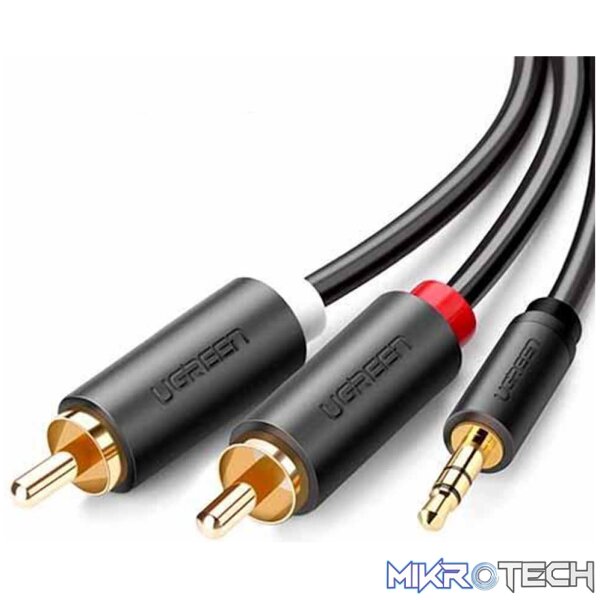 Product UGreen 10512 3.5mm Male to 2RCA Male Audio 3m Cable with Gold-Plated Connectors & Connecting devices with 3.5mm port to sound systems - Black Colour - Image 1