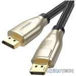 UGreen 60843 DisplayPort V1.4 Male to Male Zinc-Alloy Braided 2m Cable With Gold-Plated Connectors, Buckle Lock and Supports resolution up to 8K@60Hz - Black Colour