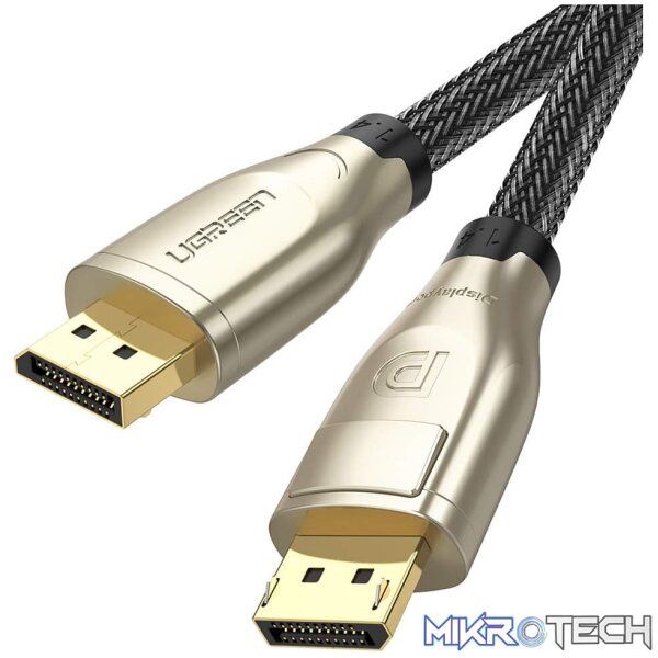 Product UGreen 60843 DisplayPort V1.4 Male to Male Zinc-Alloy Braided 2m Cable With Gold-Plated Connectors, Buckle Lock and Supports resolution up to 8K@60Hz - Black Colour - Image 1
