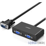 UGreen 20918 VGA 1X Male to 2X Female 2Port Splitter with Nickle-Plated Connector, Support Full HD 1920x1440@60Hz resolution & Built-in Micro-USB Power Port - Black Colour