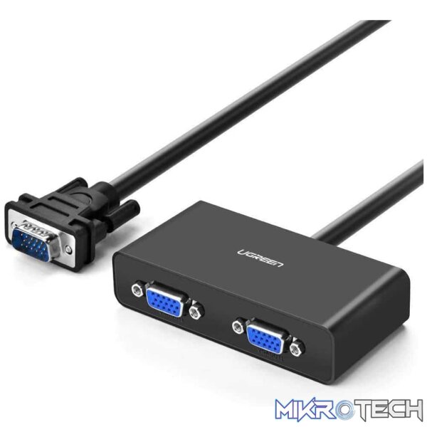 Product UGreen 20918 VGA 1X Male to 2X Female 2Port Splitter with Nickle-Plated Connector, Support Full HD 1920x1440@60Hz resolution & Built-in Micro-USB Power Port - Black Colour - Image 1