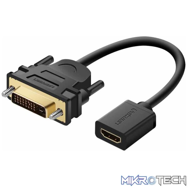 Product UGreen 20118 DVI-D (24+1) Male to HDMI Female Adapter with Gold-Plated Connectors, Supports resolution up to 1080P@60Hz and Bi-Direction Function - Black Colour - Image 1