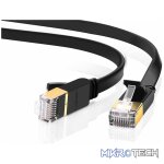 UGreen 11261 CAT7 FTP Male to Male Ethernet Flat LAN 2m Cable with Gold-Plated Conductor, 8-Core Twisted-Pair & Data Transmission up to 10Gbps - Black Colour