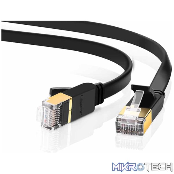 Product UGreen 11261 CAT7 FTP Male to Male Ethernet Flat LAN 2m Cable with Gold-Plated Conductor, 8-Core Twisted-Pair & Data Transmission up to 10Gbps - Black Colour - Image 1