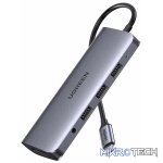 UGreen 80133 USB-C 10-in-1 Docking Station with HDMI/VGA/3x USB3.0/GLAN and SD/TF Slot and 3.5mm AUX and USB-C 100W(max) Power Delivery - Grey Colour