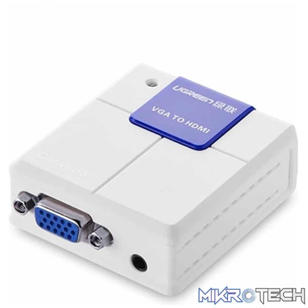 Product UGreen 40224 VGA Male to HDMI + 3.5mm Audio Female Adapter Supports resolution up to 1080P@60Hz - White Colour - Image 1