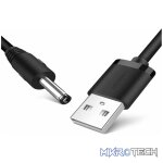 UGreen 10376 USB-A 2.0 Male to DC5V 3.5mm Male 1m Cable With Nickle-Plated Connectors & Supports 5V/1A to 5V/2A Power Hungry Devices - Black Colour.