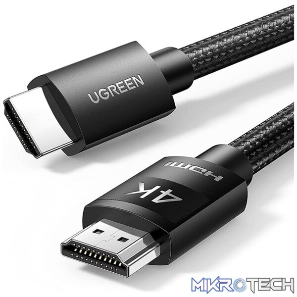 Product UGreen 40102 HDMI V2.0 Male to Male Braided 3m Cable with Nickle-Plated Connectors and Supports resolution up to 4K@60Hz - Black Colour - Image 1