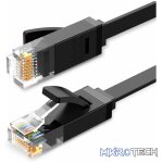 UGreen 50180 CAT6 UTP Male to Male Ethernet Flat LAN 15m Cable with Gold-Plated Conductor, 8-Core Twisted-Pair & Data Transmission up to 1000Mbps - Black Colour