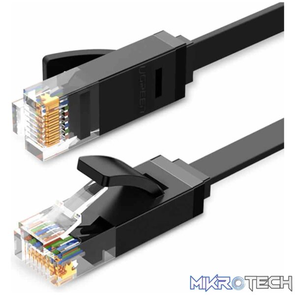 Product UGreen 50180 CAT6 UTP Male to Male Ethernet Flat LAN 15m Cable with Gold-Plated Conductor, 8-Core Twisted-Pair & Data Transmission up to 1000Mbps - Black Colour - Image 1