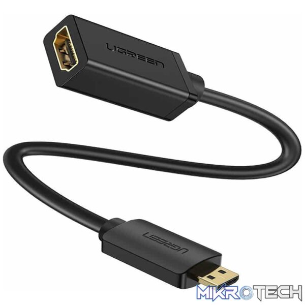 Product UGreen 20134 Micro HDMI Male to HDMI Female Adapter with 24K Gold-Plated Connector and Supports resolution up to 4k@60Hz - Black Colour - Image 1