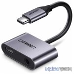 UGreen 50596 USB-C Male to 3.5mm and USB-C Female Adapter Supporting Analogue Audio Output Only - Grey Colour