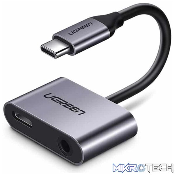 Product UGreen 50596 USB-C Male to 3.5mm and USB-C Female Adapter Supporting Analogue Audio Output Only - Grey Colour - Image 1