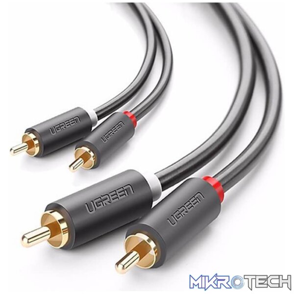 Product UGreen 30747 2RCA Male To Male Round Stereo 1m Cable With Gold-Plated Connectors And Delivers Smooth And Crisp Sound - Grey Colour - Image 1