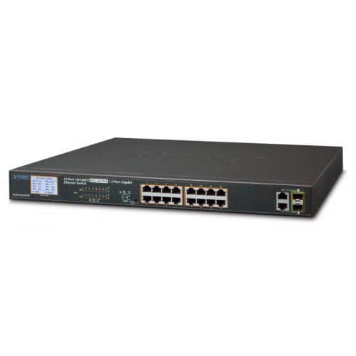 Planet 16-Port 10/100TX 802.3at PoE + 2-Port Gigabit TP/SFP Combo Ethernet Switch With LCD PoE Monitor (300W)  Networking