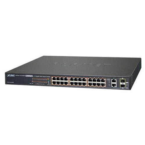 Planet 24-Port 10/100TX 802.3at PoE + 2-Port Gigabit TP/SFP Combo Web Smart Ethernet Switch / 220W PoE budget  Networking