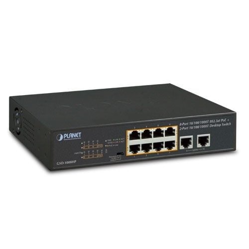 Planet 8-Port 10/100/1000T 802.3at PoE + 2-Port 10/100/1000T Desktop Switch (120 watts)  Networking