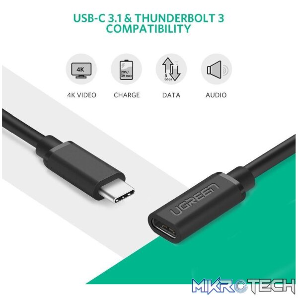 Ugreen 40574 USB Type-C Male to Female extension cable - 0.5m - Image 2