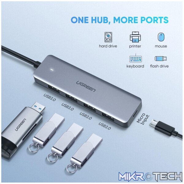 Ugreen USB Type-C to 4port USB 3.0 Hub (Micro USB power Port) - Image 2