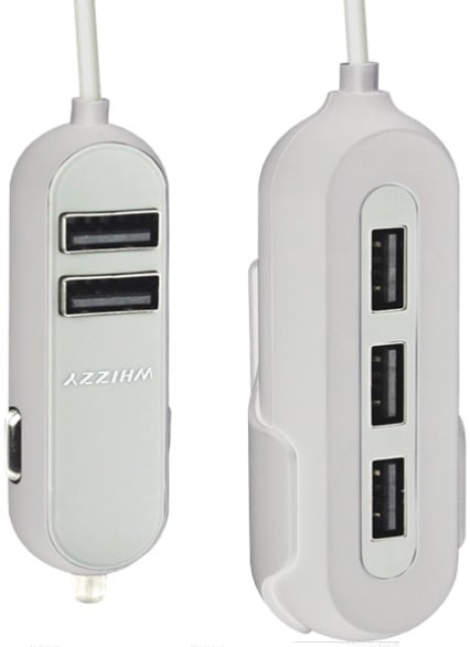 Whizzy 5 Port USB Family Car Charger- Charges Up To 5 Devices Simultaneously