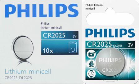 Philips Minicells Battery CR2025 Lithium Sold as Box of 10