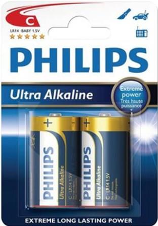 Philips Ultra Alkaline Battery LR14E2B 2 x Type C / LR14 Ultra Alkaline Batteries