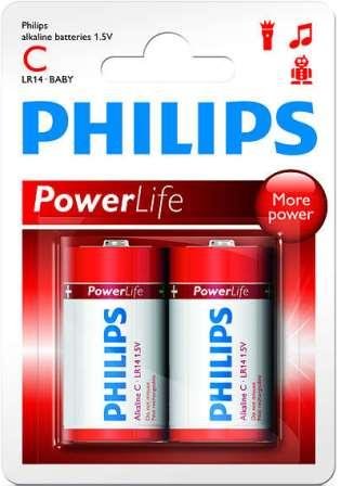 Philips PowerLife Battery LR14P2B 2 x Type C / LR14 Alkaline Batteries