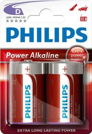 Philips PowerLife Battery LR20P2B 2 X Type D Power Alkaline Batteries